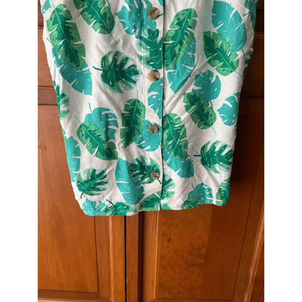 J. Crew Women's Linen-Blend Sleeveless Square Tank Top in Palm Print Size XXS